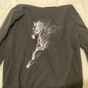 Girls’ Black & White Horse Galloping Art Graphic Long Sleeve Hooded Hoodie